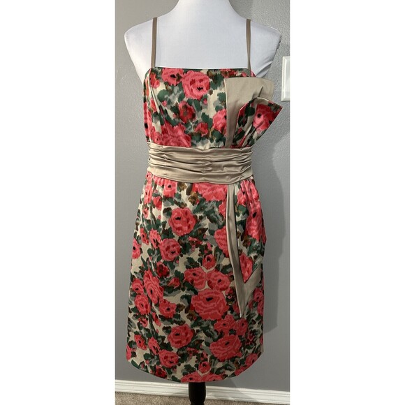 BCBG Paris Floral cocktail dress Womens 8 Spaghetti Straps Ruched Waist Band EUC - Picture 1 of 8
